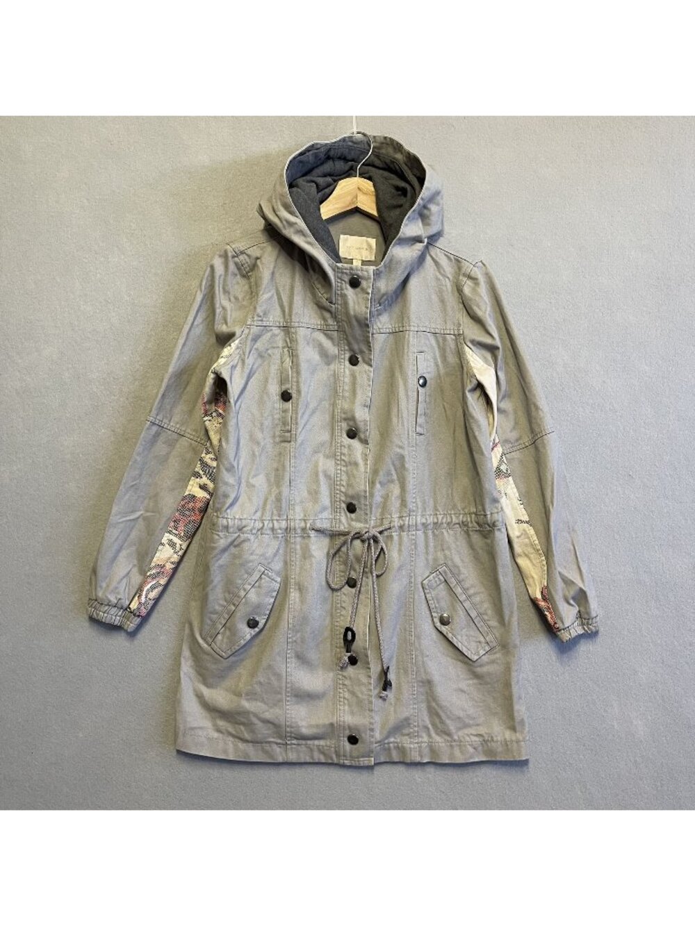SKIES ARE BLUE Boho Floral Print Hooded Utility Jacket With Drawstring Waist XS